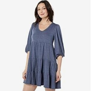 Max Studio Crinkled Jersey Elbow Sleeve Tiered Dress